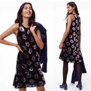 LOFT Women's Size M Iced Floral Velvet Swing Dress